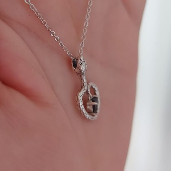 Elegant Silver Snake Heart Necklace - Picture 3 of 12